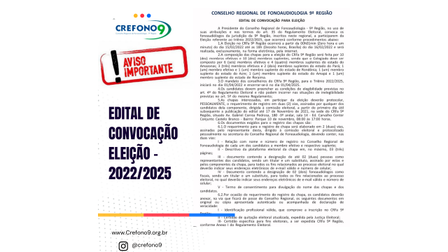 EDITAL DE CONVOCAÇÃO ELEIÇÕES - TRIÊNIO 2022/2025
